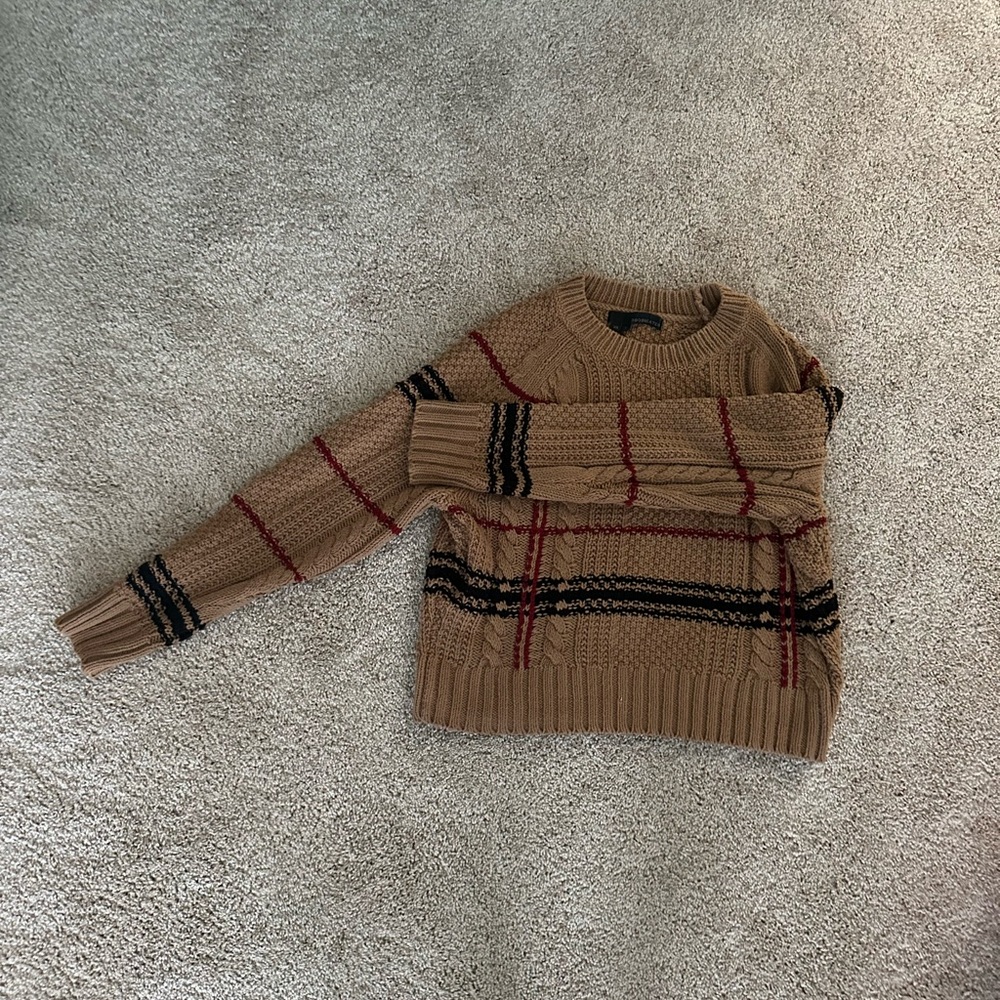 360 Cashmere Brown Ella Plaid Sweater
